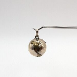 Vintage Globe Bell Pendant Charm Two Tone Silver Gold World Map Ringing 1/4'